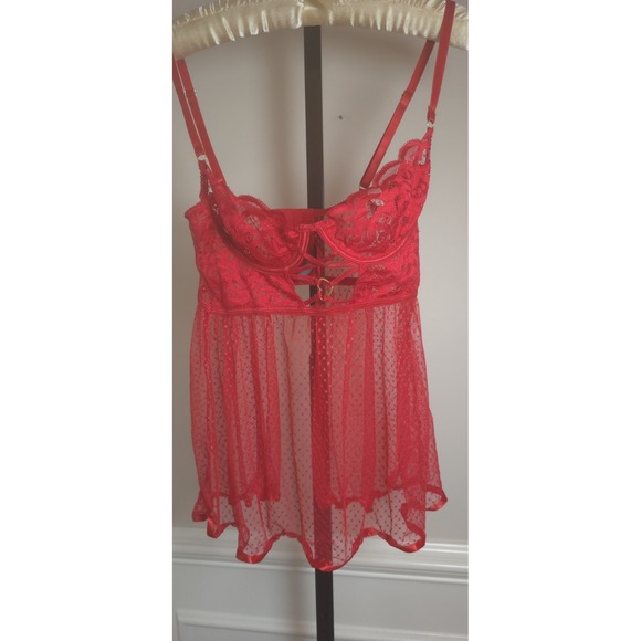 Other - Seven Til Midnight Midnight Women's M Red Lace Lingerie push up bra sheer lace